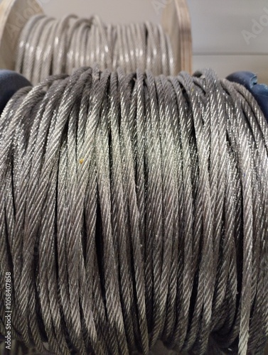 Obraz na płótnie coil of steel wire, metal cable, cable , wire, bobbin with wire w salonie