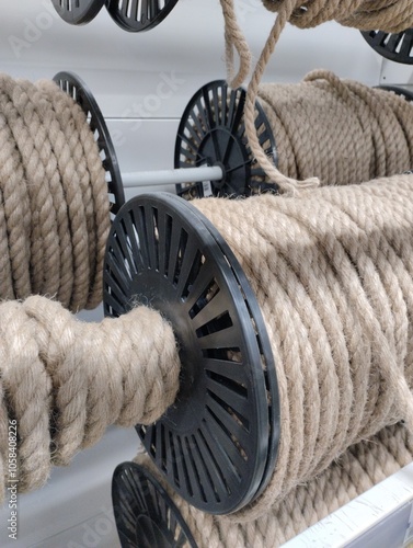 Obraz na płótnie coil of steel wire, metal cable, cable , wire, bobbin with wire w salonie