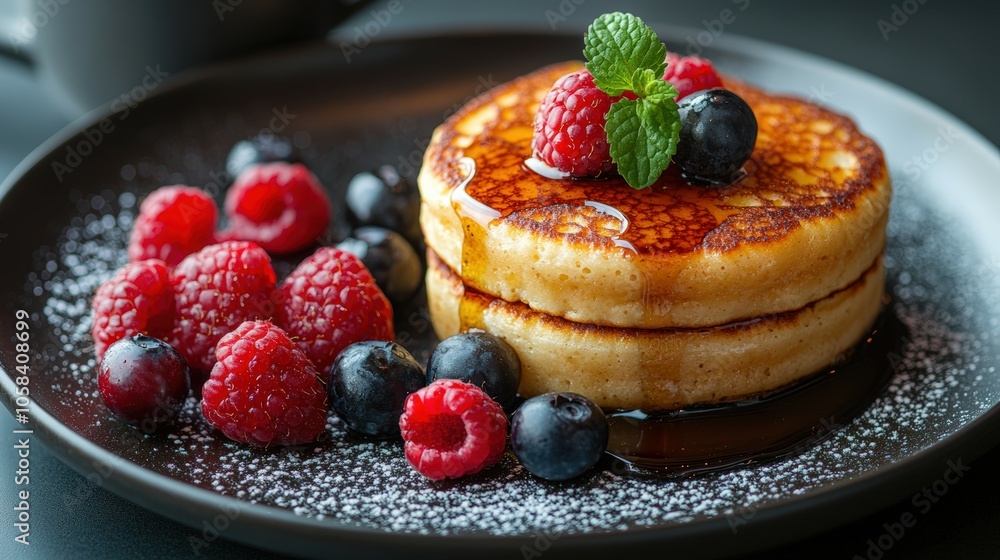 Gourmet Pancakes with Berries and Maple Syrup Gourmet Pancakes with Berries and Maple Syrup