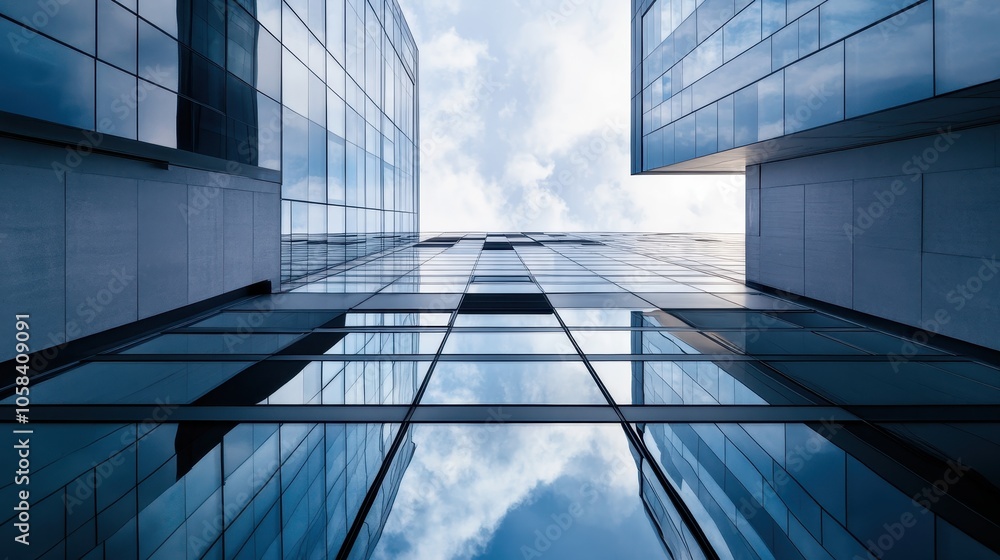 Obraz premium Explore a corporate headquarters showcasing sleek architecture with a minimalist and dynamic design emphasizing innovation and unique aesthetics through a modern facade of glass, concrete, and steel