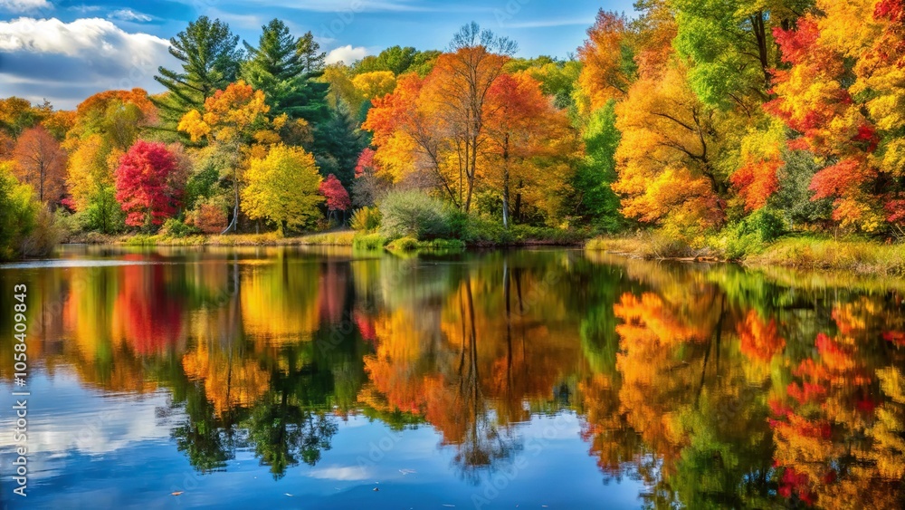 The reflection of changing colors on a still pond amidst autumn foliage, colors, water, reflections, fall, pond The reflection of changing colors on a still pond amidst autumn foliage, colors, water, reflections, fall, pond