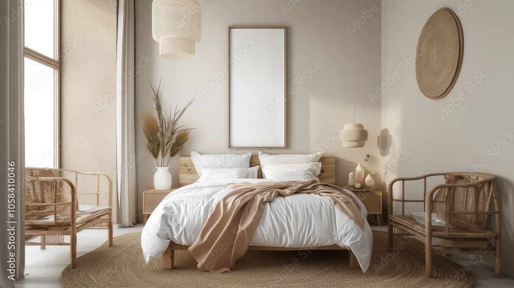 Fototapeta premium 3D Bedroom ideas design Frame mockup furniture décor inspiration Modern layout