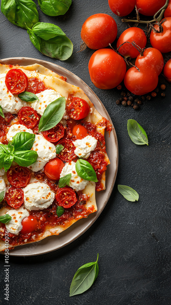 Indulge in layers of flavor homemade lasagna with roasted red pepper sauce and creamy ricotta