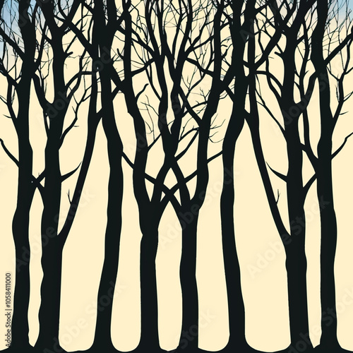 A forest of bare winter trees. silhouette illustration