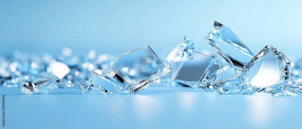 Broken Ice Crystals on Blue Background. Broken Ice Crystals on Blue Background.