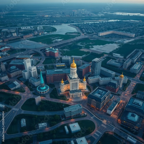 Crookston is a small town in the grasslands of the northwestern minnesota on the red lake river aerial city Ultra realistic Photorealistic  photo