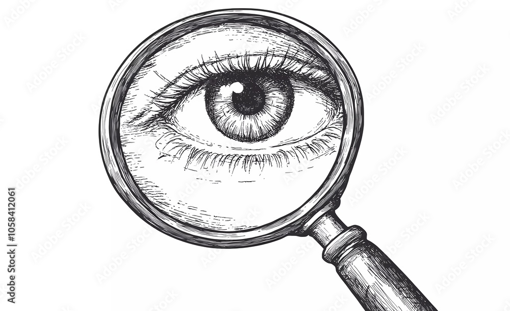 © munja02 - Magnifying glass with an eye inside, vector engraving vintage illustration on a white background