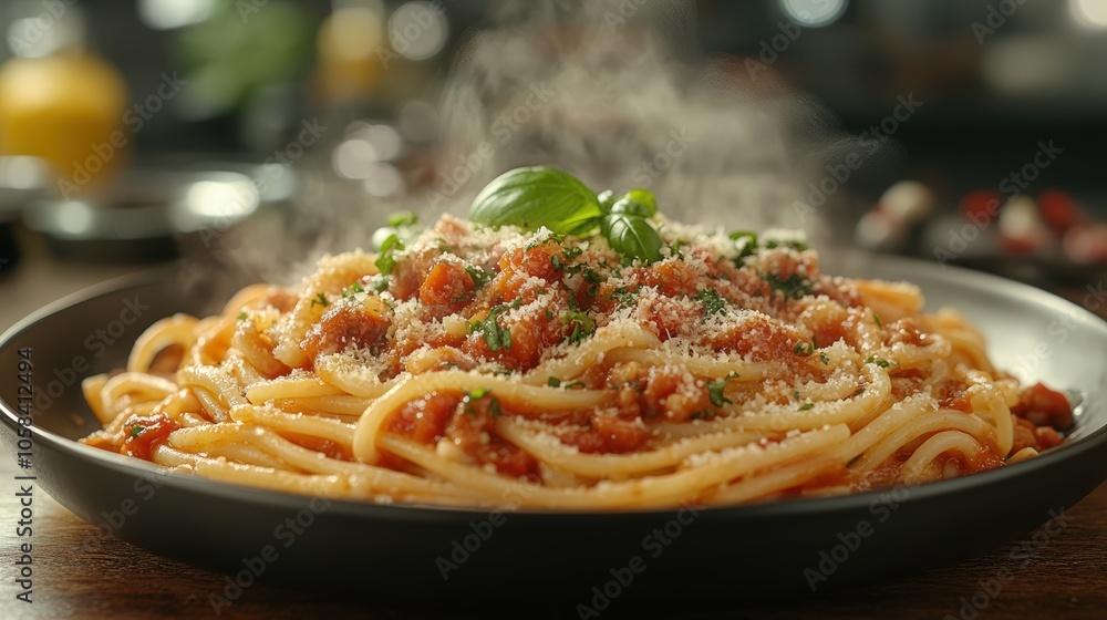 Fototapeta premium Gourmet Pasta Dish on a Freshly Prepared Plate