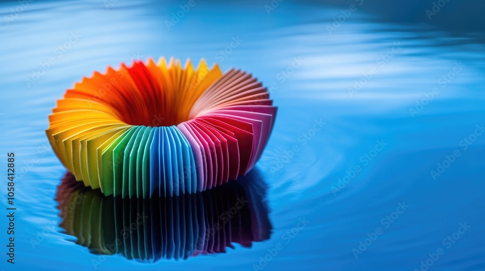 Colorful Paper Model Floating on Water Surface Colorful Paper Model Floating on Water Surface