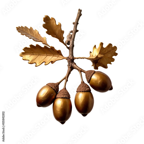 Oak Twig with Acorns PNG isolated on white Background photo