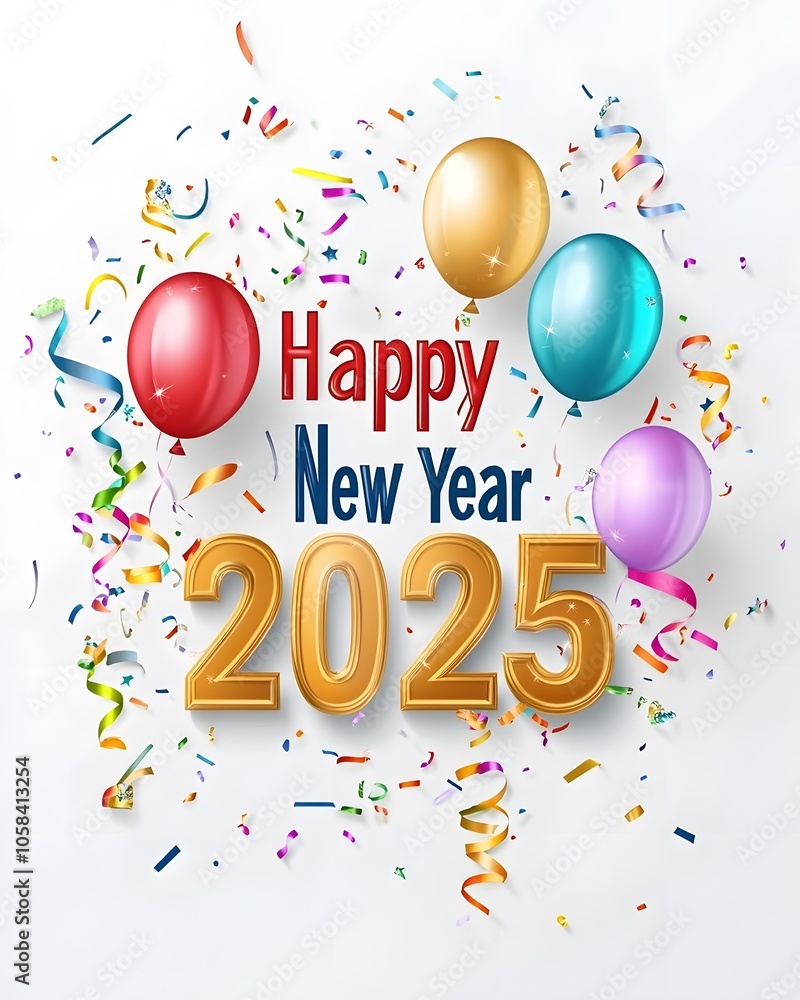 Celebrate new year 2025 with joyful balloons and confetti Celebrate new year 2025 with joyful balloons and confetti