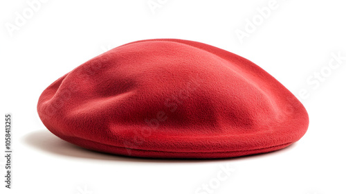 Red Felt Beret, a soft, warm, and stylish accessory for any casual outfit, perfectly capturing the essence of Parisian chic, with a textured surface, on a clean white background.