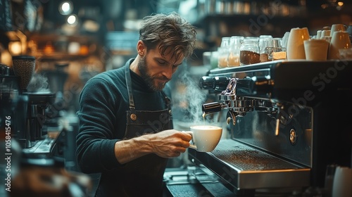 Barista Pouring Milk in a Cozy Coffee Shop