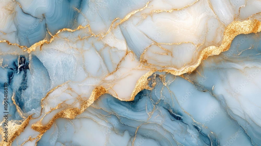 Fototapeta premium Luxurious marble texture in shades of sea wave blue and gold creates an abstract artwork. Perfect for backgrounds, this marble texture offers artistic elegance with copy space.
