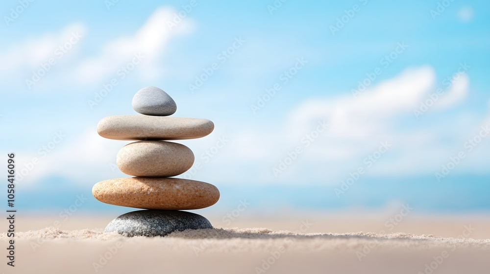 Balanced serenity a stone tower on the beach Balanced serenity a stone tower on the beach