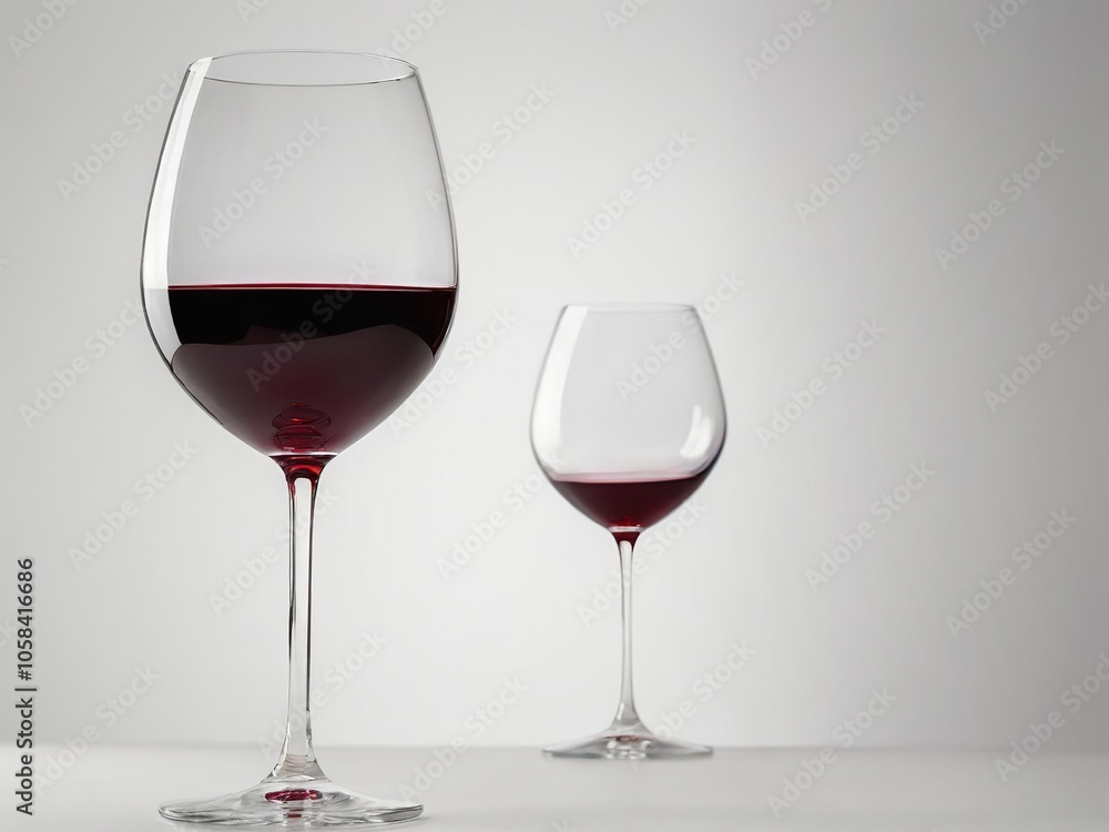 Red wine glass elegantly placed on a clean white background, isolated, close-up Red wine glass elegantly placed on a clean white background, isolated, close-up