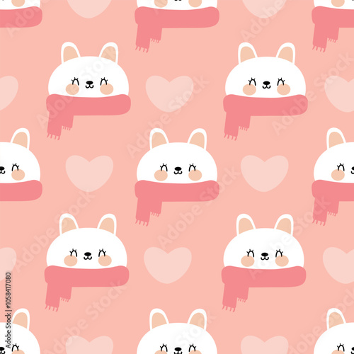 
Seamless pattern cartoon rabbits in winter day. cute animal winter wallpaper for fabric prints, gift wrapping paper