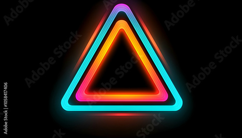 Vibrant neon triangle frame on black background.