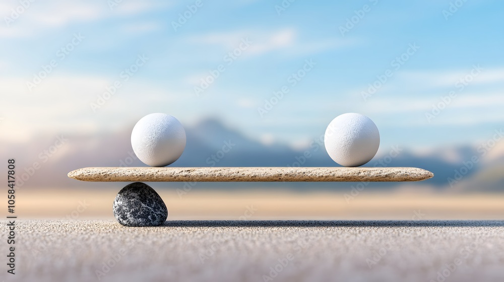Balancing eggs on a wooden plank over pebbles Balancing eggs on a wooden plank over pebbles