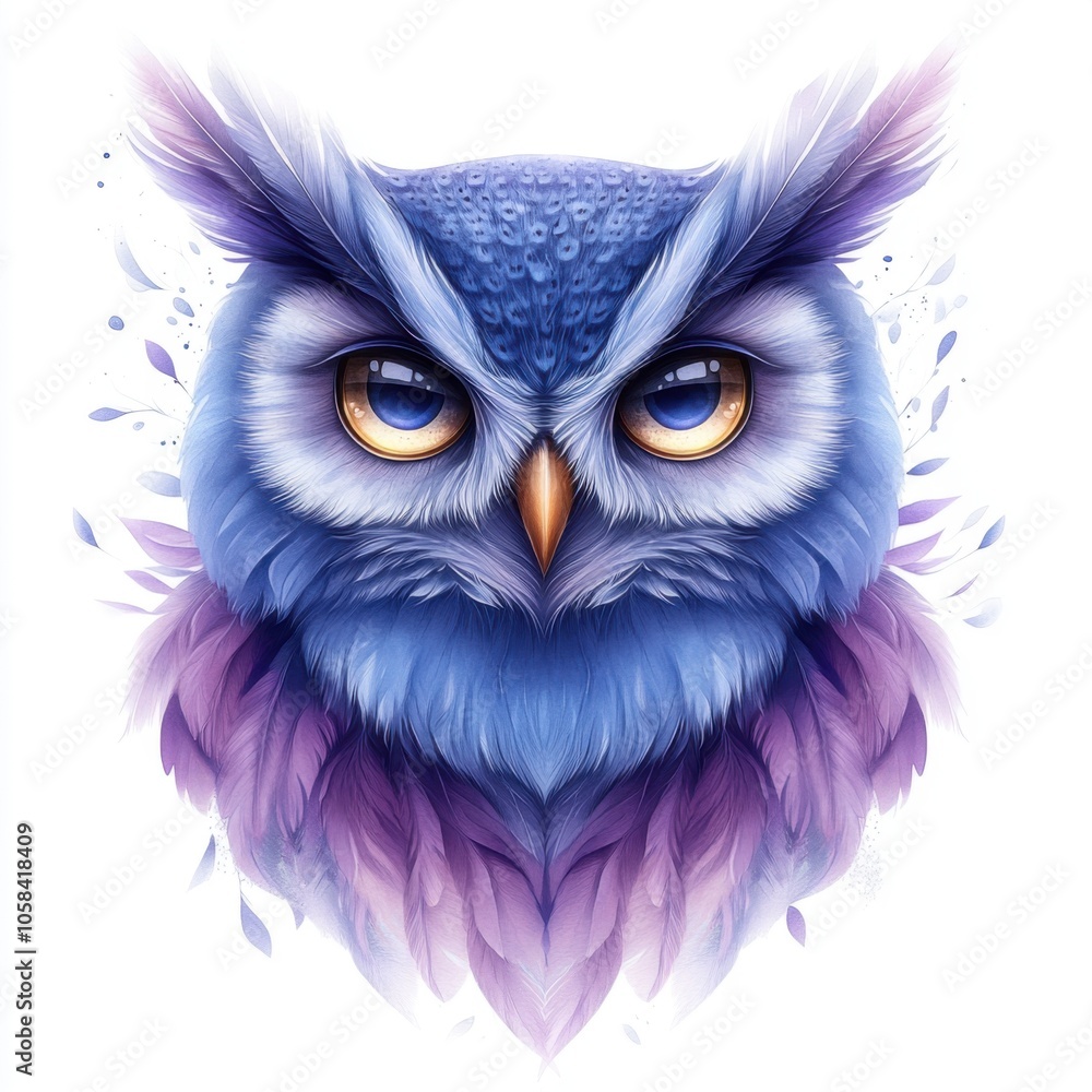 Fototapeta premium A stunning digital illustration of a blue owl with intricate details and vibrant colors, perfect for nature-themed projects.