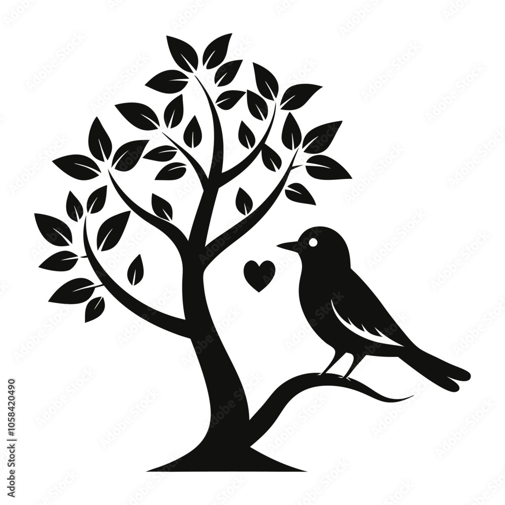Fototapeta premium a love bird is tree food eating silhouette