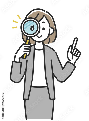 虫眼鏡を覗くビジネスウーマン女性