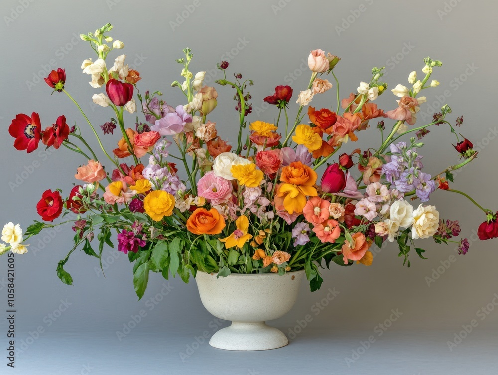 A vibrant floral arrangement featuring a variety of colorful flowers in a decorative vase. A vibrant floral arrangement featuring a variety of colorful flowers in a decorative vase.