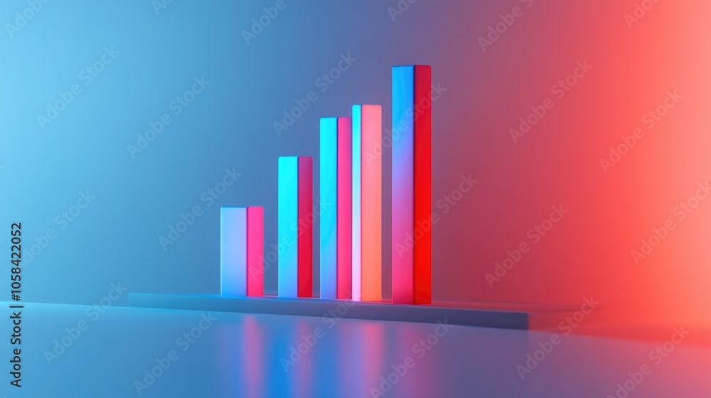 Modern 3D Bar Graph on Colorful Background Modern 3D Bar Graph on Colorful Background