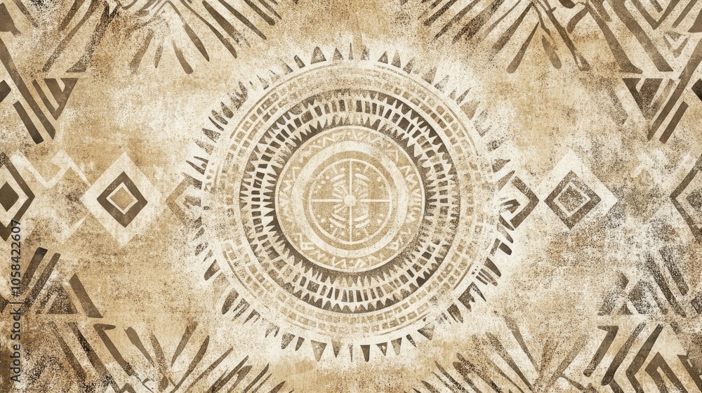 Neutral African tribal pattern wallpaper designed for a store banner, featuring a natural mat texture that adds depth and character to any space. Ample copy space available. Neutral African tribal pattern wallpaper designed for a store banner, featuring a natural mat texture that adds depth and character to any space. Ample copy space available.