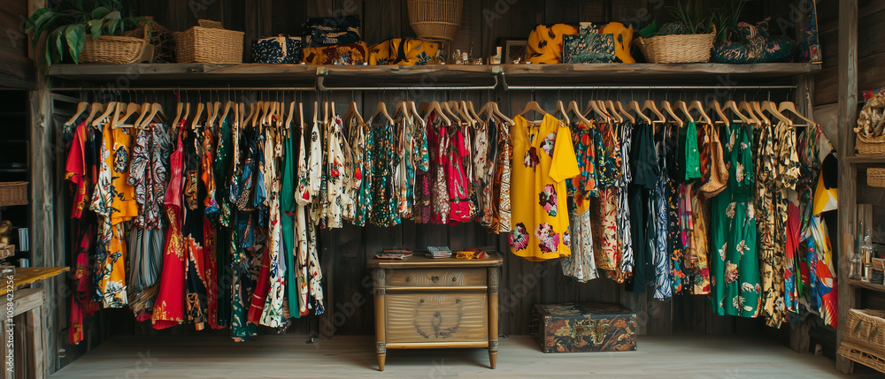 Fototapeta premium Colorful Dresses Hanging in a Boutique.