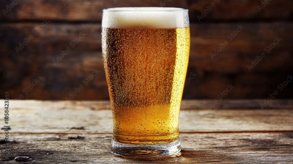 Refreshing Glass of Beer on Rustic Wooden Background Refreshing Glass of Beer on Rustic Wooden Background