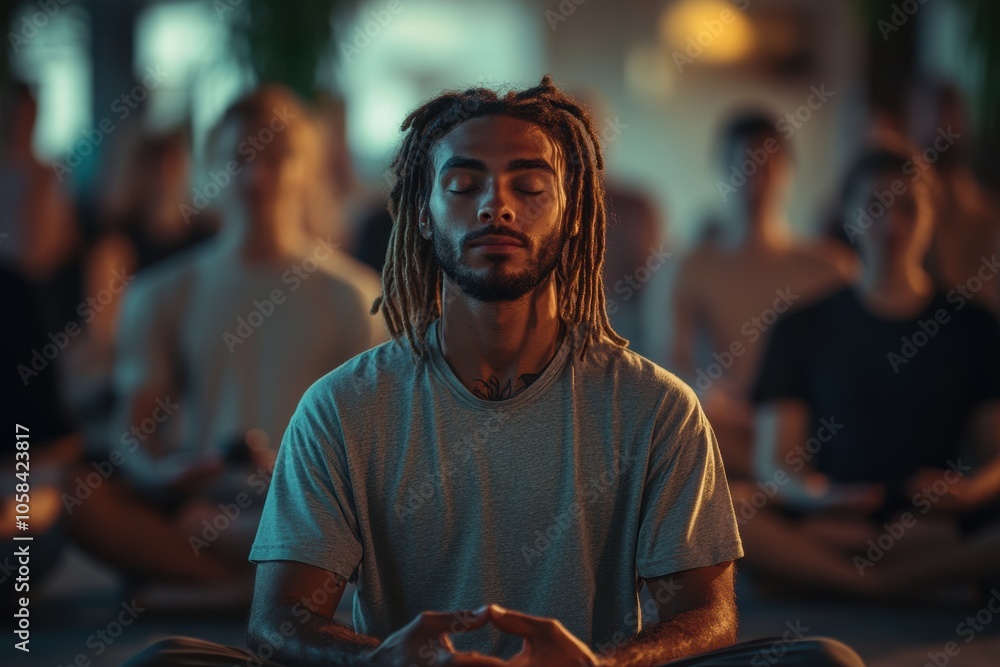 Group, diverse and meditation in a studio for mindfulness practise and spirituality Group, diverse and meditation in a studio for mindfulness practise and spirituality