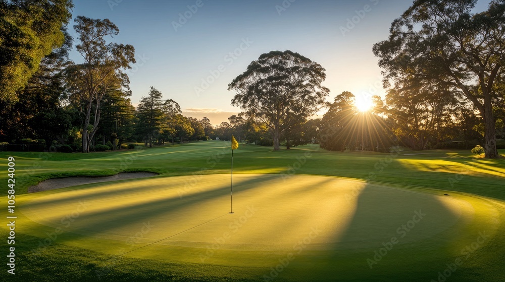 Serene Golf Course at Sunrise with Soft Light Serene Golf Course at Sunrise with Soft Light