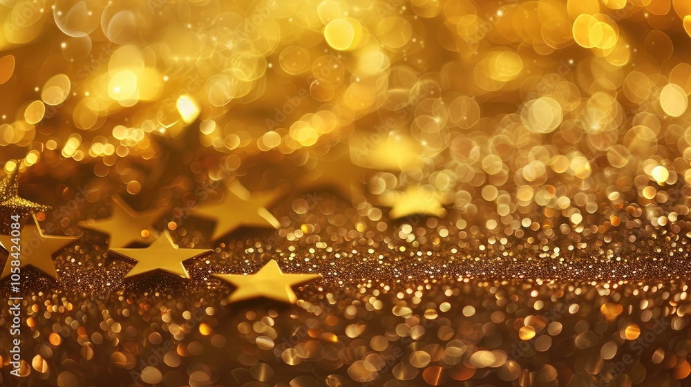 Golden Festive Background with Twinkling Stars Golden Festive Background with Twinkling Stars