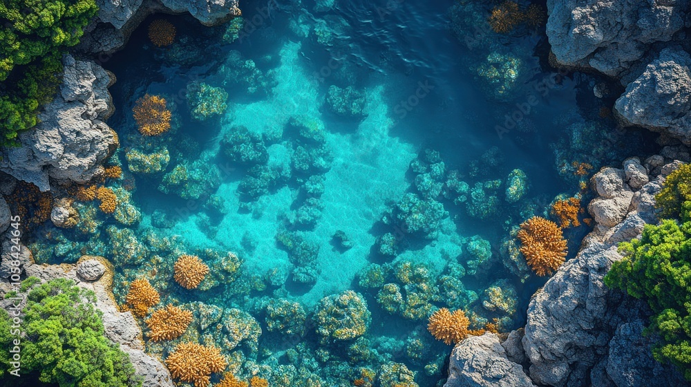 Aerial View of Crystal Clear Water and Coral Reef Aerial View of Crystal Clear Water and Coral Reef