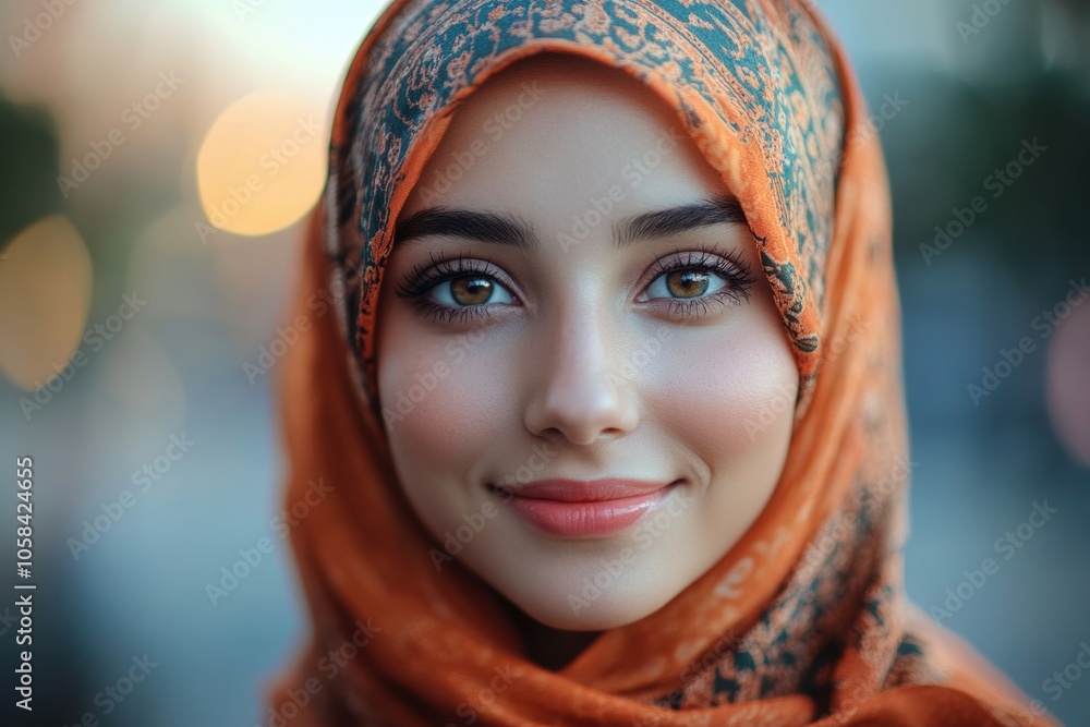 Muslim, portrait and woman wearing a traditional scarf or hijab for beauty fashion, modesty Muslim, portrait and woman wearing a traditional scarf or hijab for beauty fashion, modesty