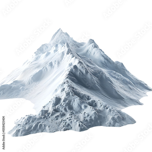 A 3D model of a snow-capped mountain peak, isolated on a black background.