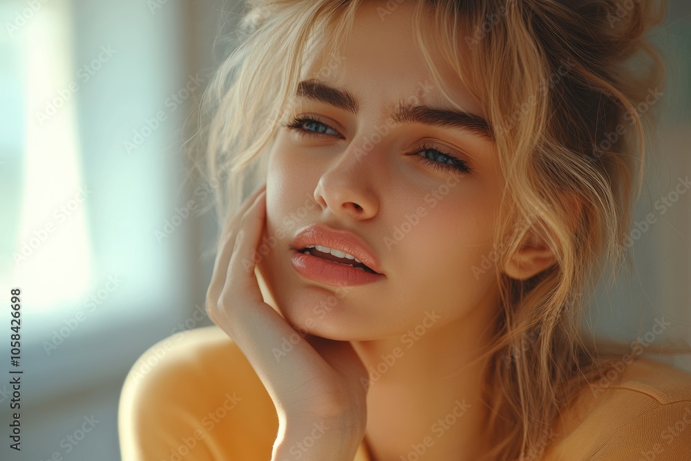 Young woman with a toothache, experiencing pain and a dental problem, feeling hurt Young woman with a toothache, experiencing pain and a dental problem, feeling hurt