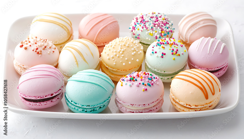 Delightful tray of colorful pastel macarons in a charming french bakery setting perfect for sweet treat lovers and celebrations Delightful tray of colorful pastel macarons in a charming french bakery setting perfect for sweet treat lovers and celebrations