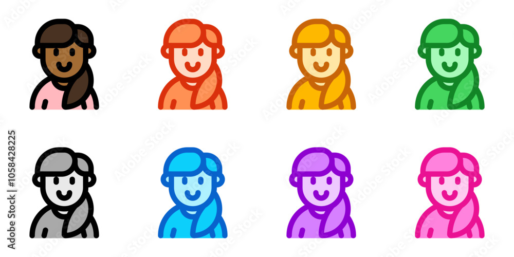 Editable adult woman with ponytail hairstyle avatar vector icon. User, profile, identity, persona. Part of a big icon set family. Perfect for web and app interfaces, presentations, infographics, etc Editable adult woman with ponytail hairstyle avatar vector icon. User, profile, identity, persona. Part of a big icon set family. Perfect for web and app interfaces, presentations, infographics, etc