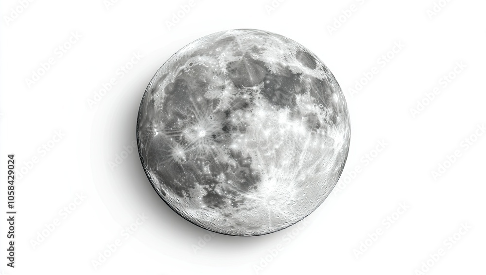 A highly detailed and ultra-realistic photograph of the full moon isolated on a white background. A highly detailed and ultra-realistic photograph of the full moon isolated on a white background.