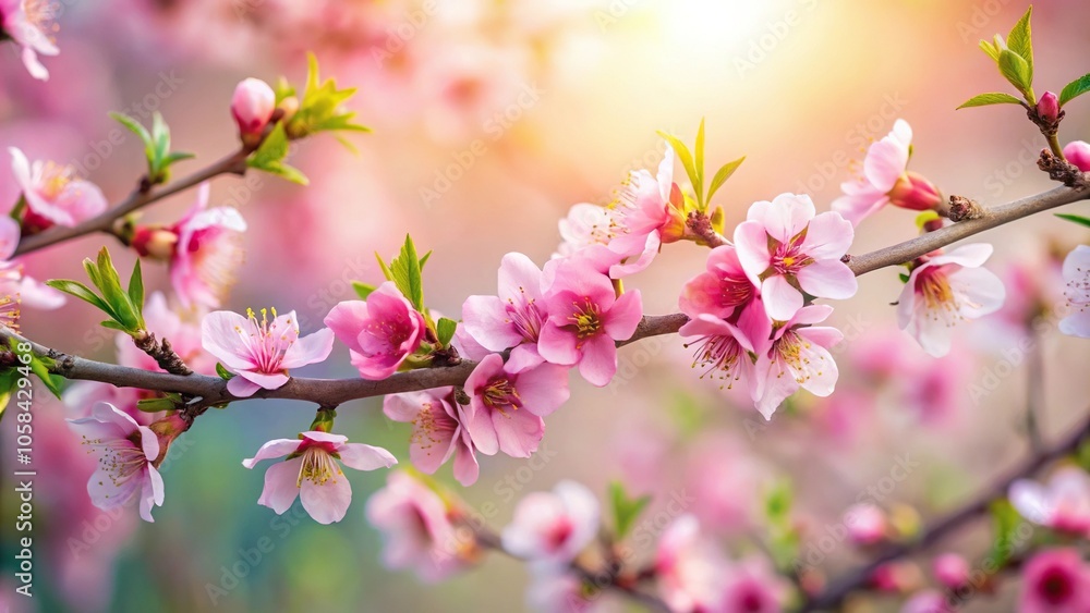 Delicate peach blossoms in full bloom on a serene tree branch, nature scene, delicate petals, gentle hues, soft focus, blooming trees Delicate peach blossoms in full bloom on a serene tree branch, nature scene, delicate petals, gentle hues, soft focus, blooming trees