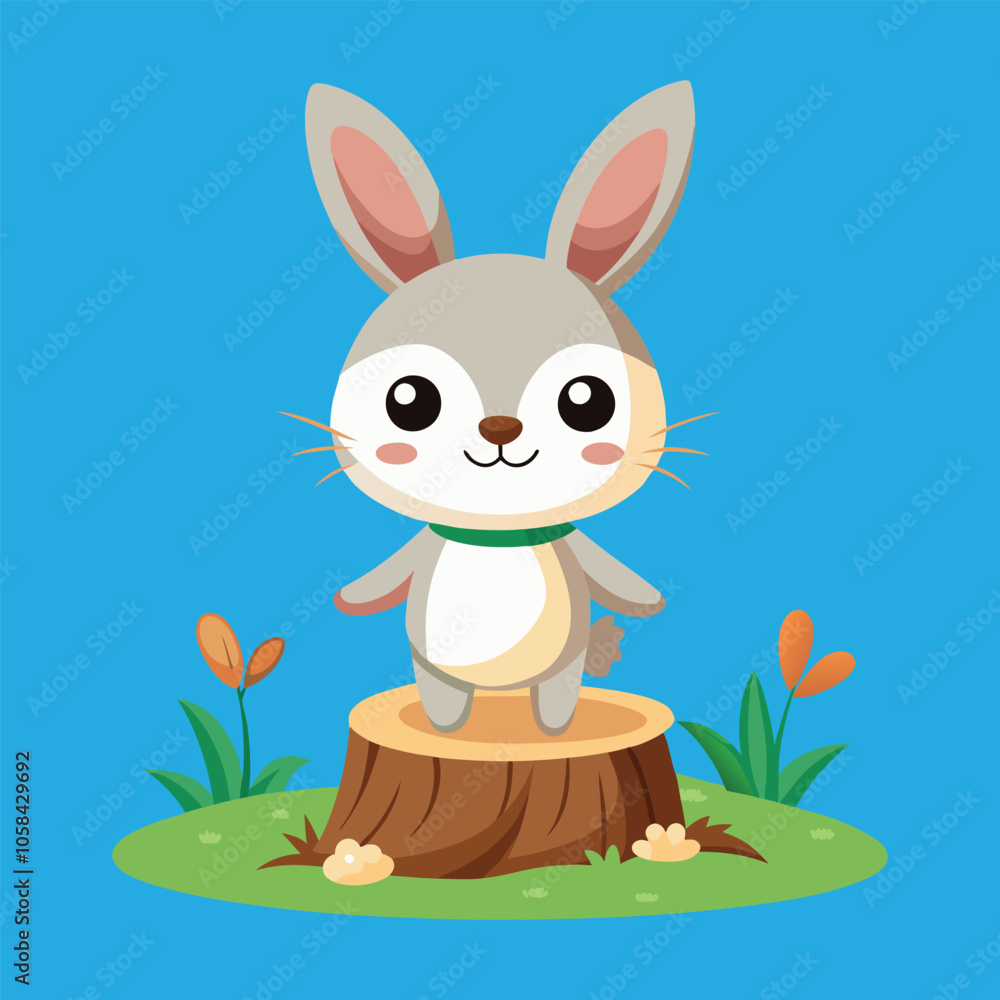 cute bunny standing on tree stump vector image cute bunny standing on tree stump vector image