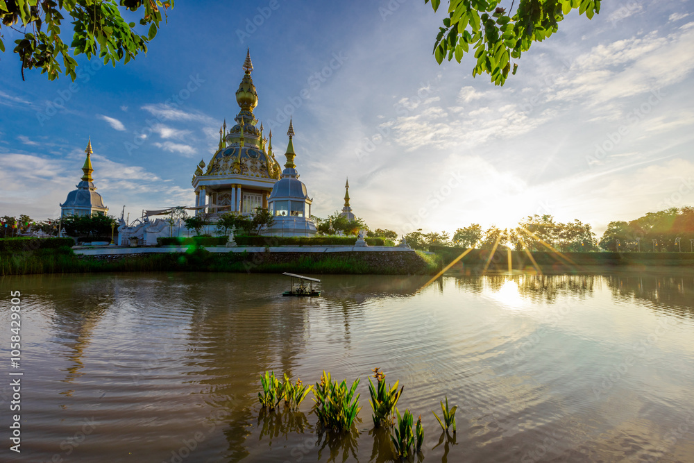 The background of an important tourist attraction in Khon Kaen Province (Wat Thung Setthi) is a large pagoda in the middle of a swamp, tourists always come to see the beauty in Thailand The background of an important tourist attraction in Khon Kaen Province (Wat Thung Setthi) is a large pagoda in the middle of a swamp, tourists always come to see the beauty in Thailand