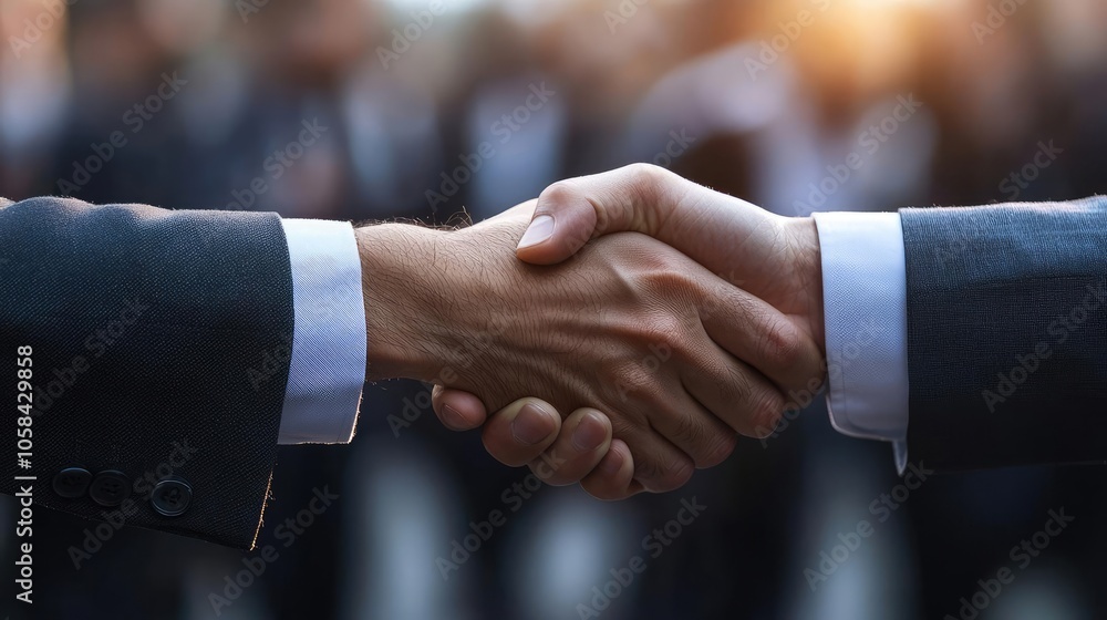 Business handshake symbolizing agreement and partnership, blurred background. Business handshake symbolizing agreement and partnership, blurred background.