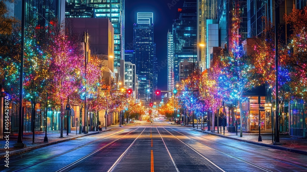 Vibrant Night Cityscape with Colorful Lights Vibrant Night Cityscape with Colorful Lights