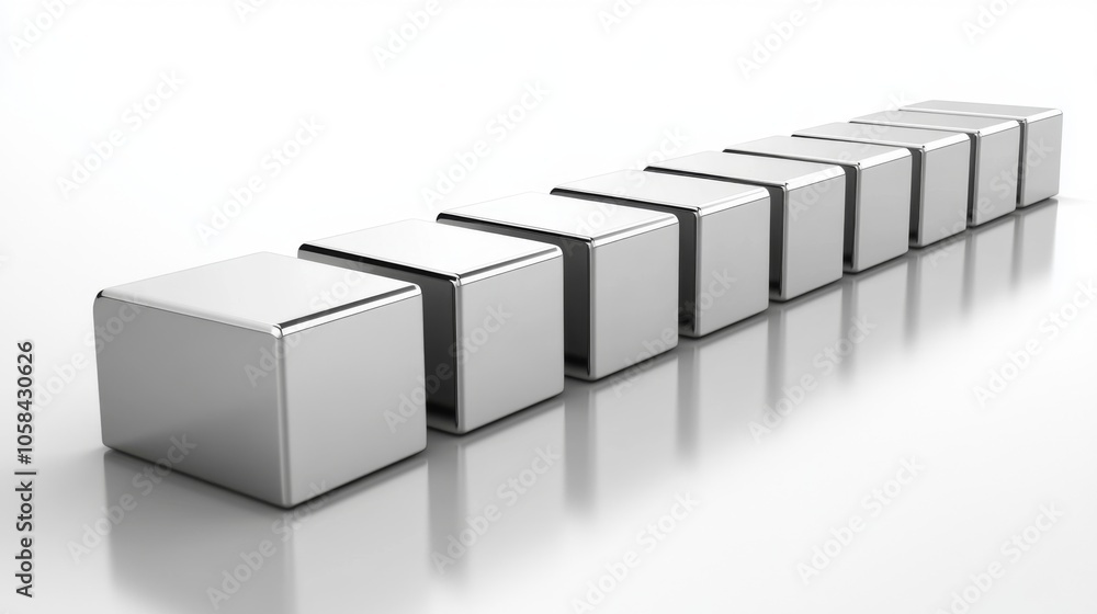 Sleek Metallic Blocks in a Row on Reflection Surface Sleek Metallic Blocks in a Row on Reflection Surface