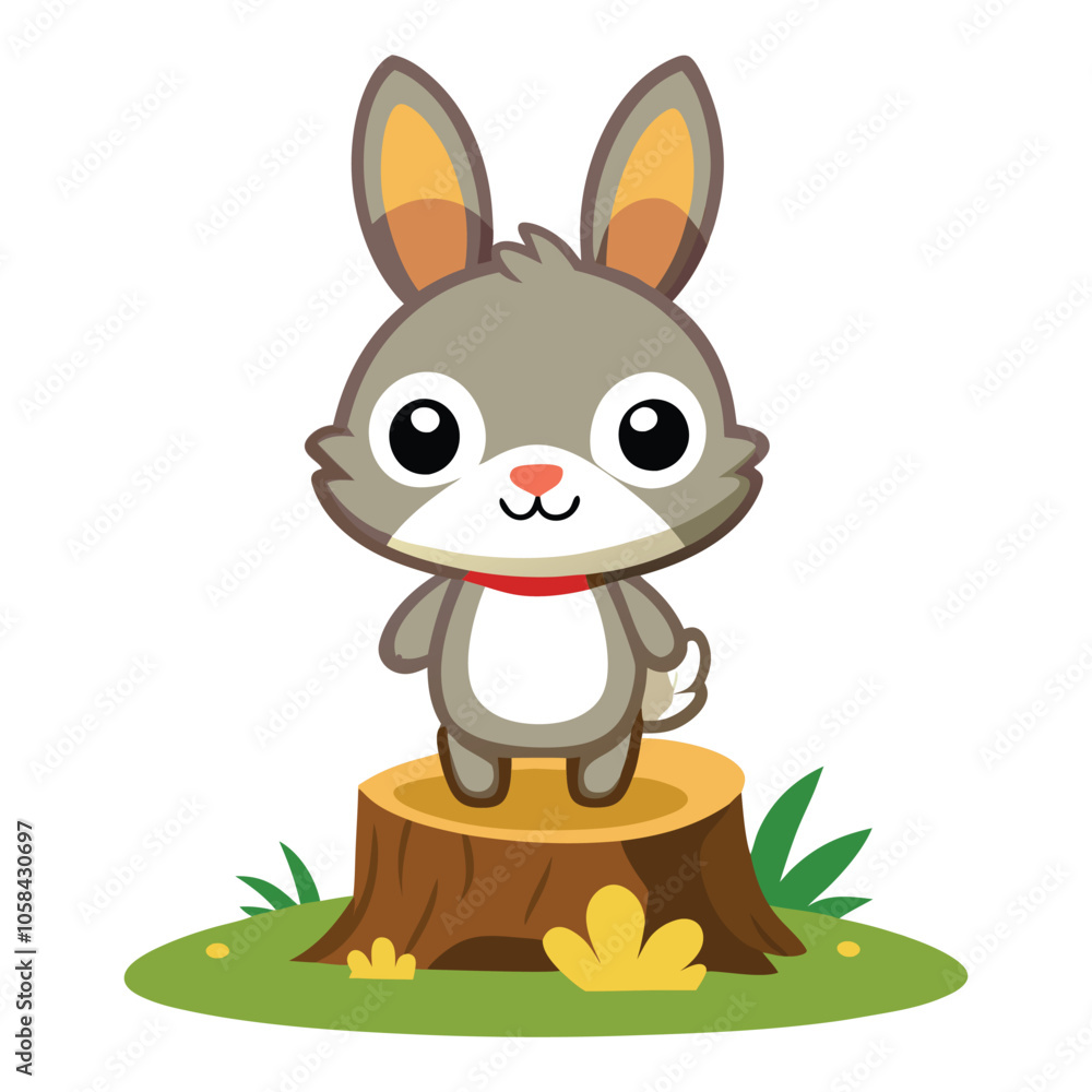 cute bunny standing on tree stump vector image cute bunny standing on tree stump vector image