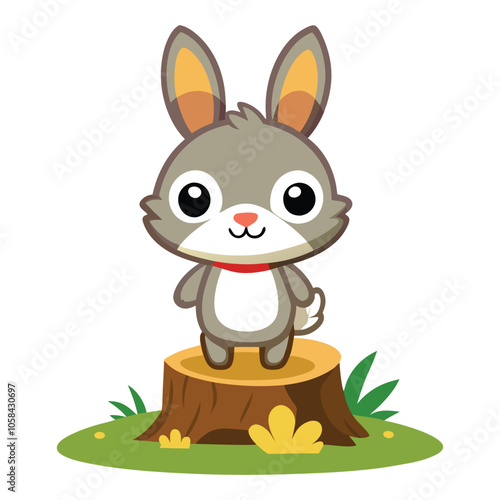 cute bunny standing on tree stump vector image