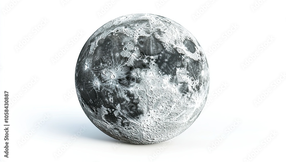 Moon, ultra-realistic photography, isolated on a white background. Moon, ultra-realistic photography, isolated on a white background.